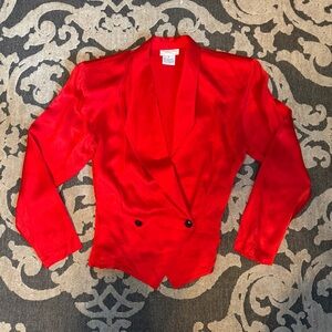 VINTAGE Christian Dior red silk blazer with black buttons and shoulder pads